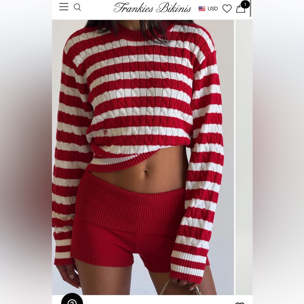 Frankies bikinis Varsity Cable Knit Sweater